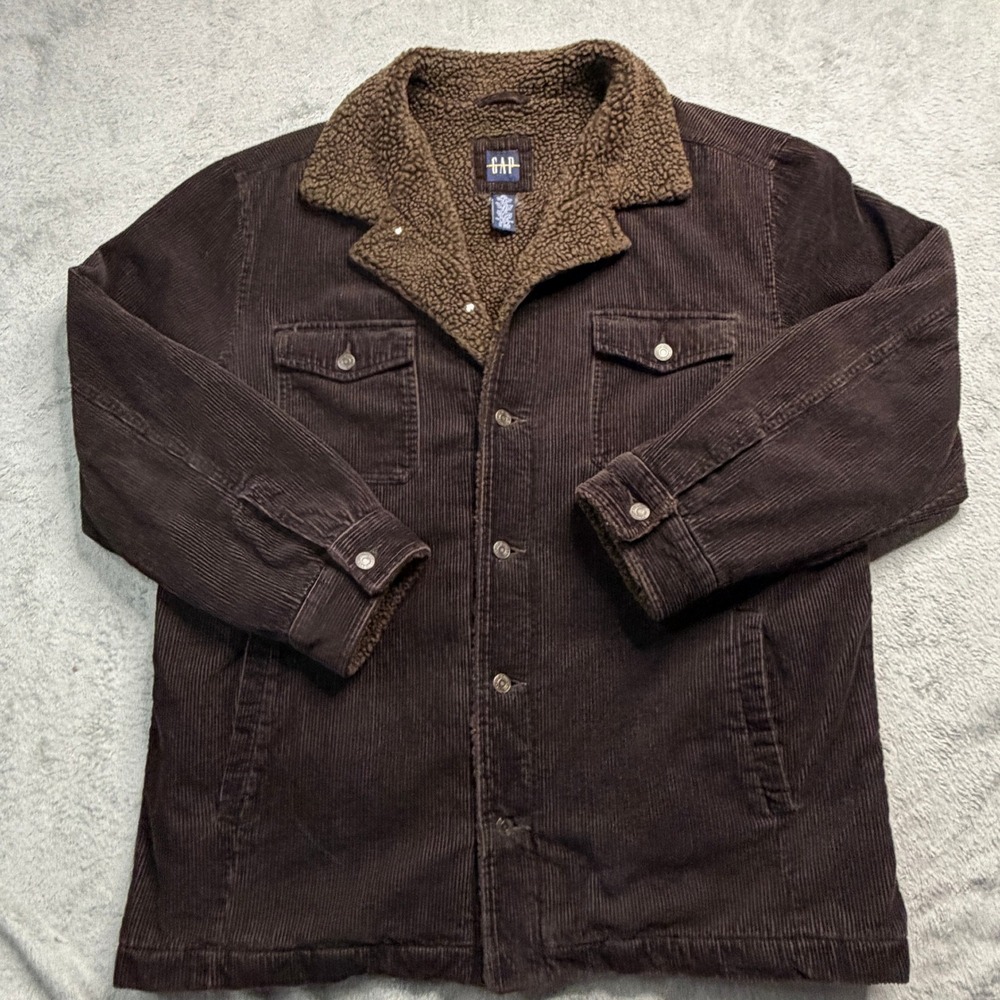 Gap Mens Brown Corduroy Sherpa Lined Trucker Jacket XL Quilted Vintage Style